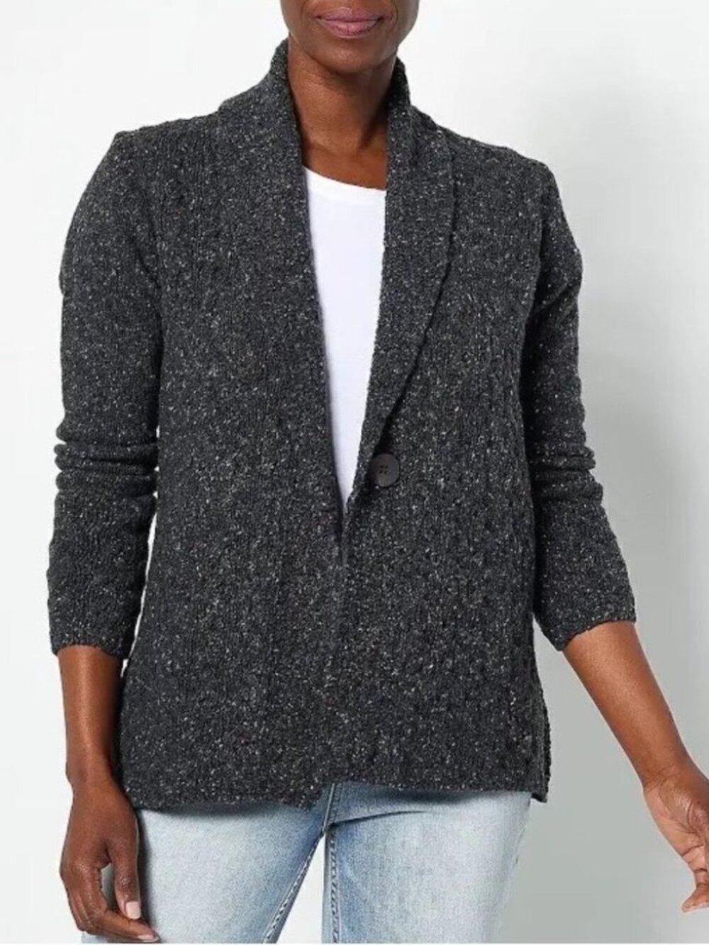 Islander Merino Wool and Cashmere Blend One-Button Cardigan